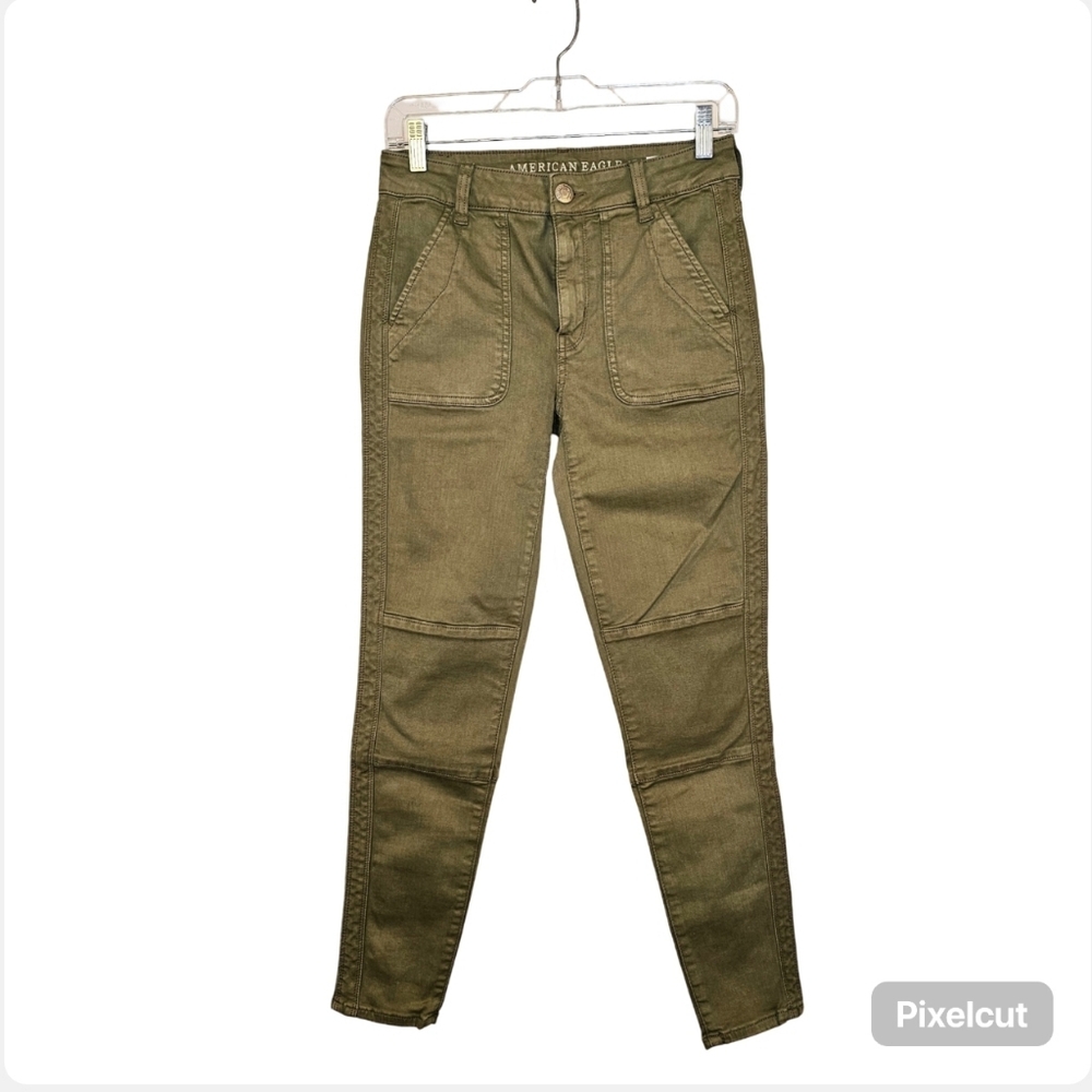 NWOT American Eagle Outfitters green stretch twill hi-rise jegging crop pants 4